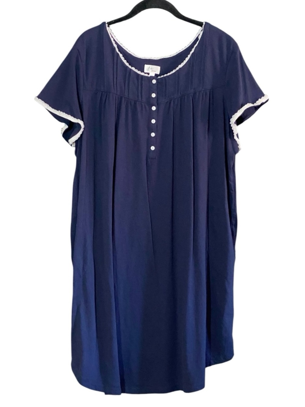 Aria Navy Cotton Nightgown 2X Lace Trim Cottagecore Granny Chic Sleep Dress - Picture 2 of 8